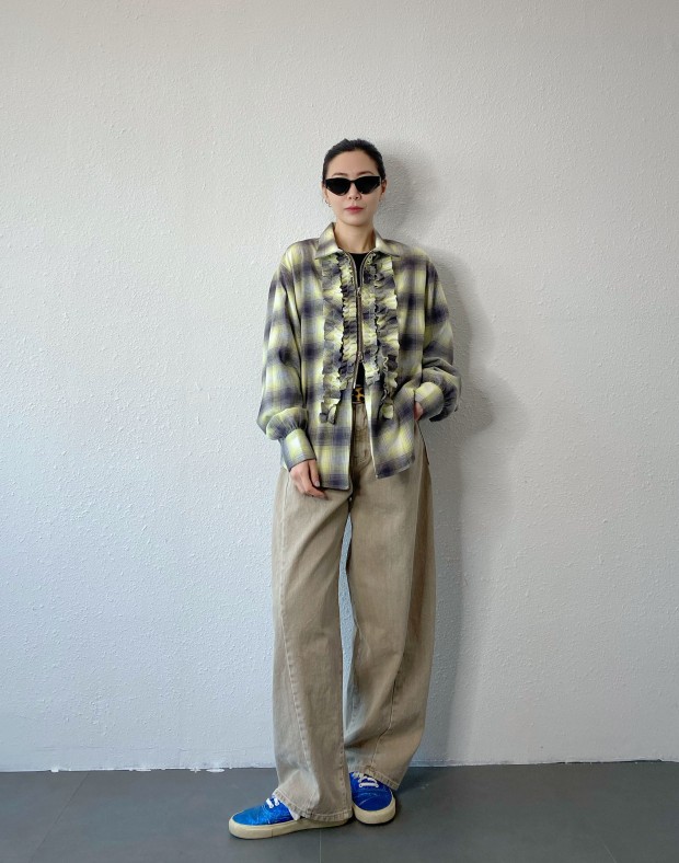 Checker Ruffle Shirt #250207